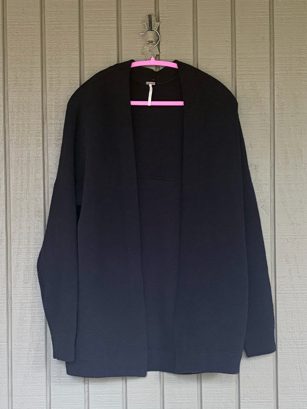 Free People Ottoman Slouchy Cardigan Sweater L Black Ribbed Open Front NWT